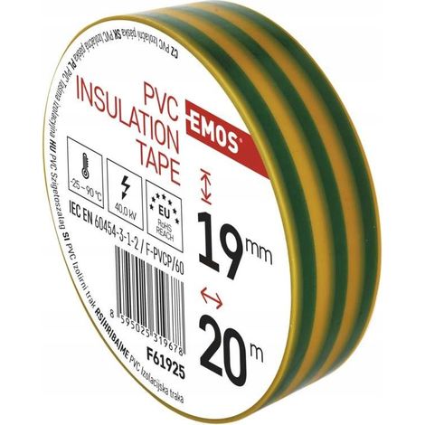 Ruban isolant en PVC 19 mm x 20 m jaune-vert (1/2)