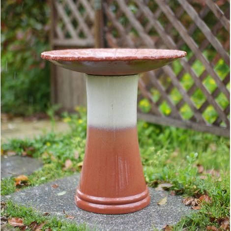 Bain d'oiseaux en céramique Ø 43 x H 45 cm, rouge brun et blanc OKMYHOME (1/5)