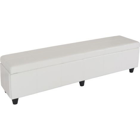 Banc coffre de rangement XXL avec assise rembourrée 180 cm cuir et similicuir blanc 040005872 (1/5)