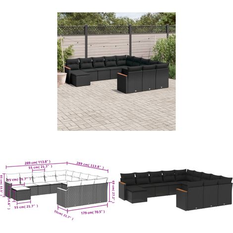 12-tlg. Garten-Sofagarnitur mit Kissen Schwarz Poly Rattan - Gartenmöbel Set - Rattan Möbel - Outdoor Sofa - Lounge Set - Esszimmergarnitur - Home & Living (1/3)
