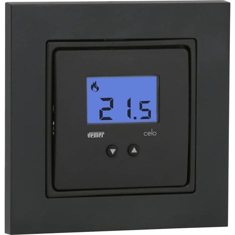 Vemer VE780301 CELO LCD INT - Termostato Elettronico da Incasso (2 Moduli), Compatibile con Scatole da Incasso Rotonde, Alimentazione 230V, Grigio Antracite/Bianco