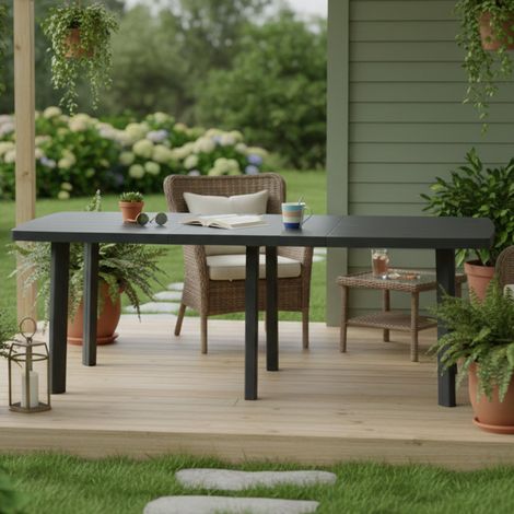 Mesa de Exterior Crossley, 10 Plazas, Mecanismo de Extensión Central Hecho en Italia, Extensible, 216x90x72h cm Negro Antracita (1/3)