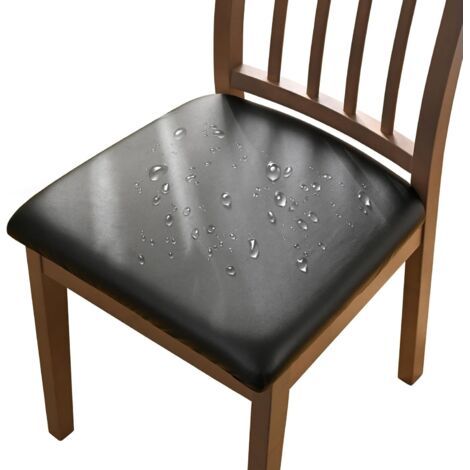 Lot de 4 housses de chaise noires, 36-48 cm, housses de chaise amovibles en similicuir imperméable avec boucles, adaptées aux chaises de salle à manger (1/5)