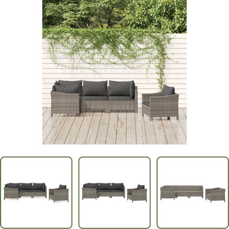 vidaXL Fauteuil extérieur -  Salon de jardin 5 pcs avec coussins Gris Résine tressée (1/5)