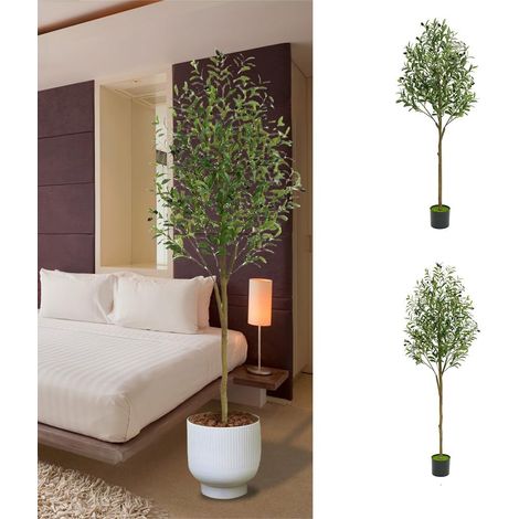 Olivier artificiel 150 cm résistant UV tronc solide, décoration intérieur et terrasse