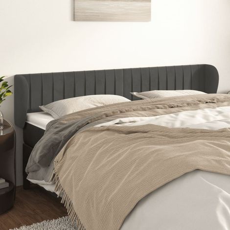 Cabecero complemento de dormitorio mueble con barandilla 203 x 23 x 78/88 cm tejido terciopelo gris oscuro TDL0204915 (1/5)