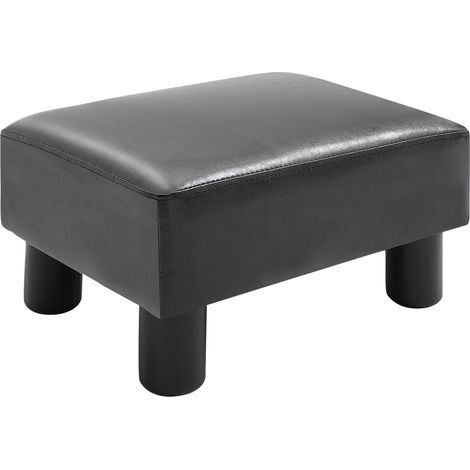 Pouf Rettangolare Imbottito per Divano, Rivestito in Similpelle, Max. 100kg, per Salone e Ingresso, 40x30x24 cm, Nero