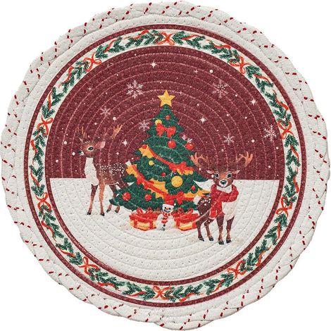 Set de table rond en dentelle brodée, motif Noël, thermique, isolant, anti-éclaboussures, facile à nettoyer, multicolore (1/5)