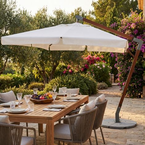 Ombrellone da giardino decentrato con struttura in legno