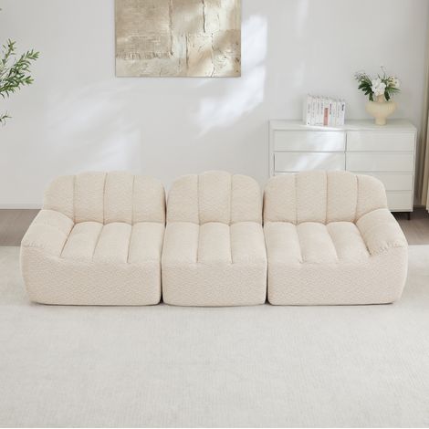 Divano modulare a 3 posti beige con schiuma 32D e tessuto morbido (1/5)