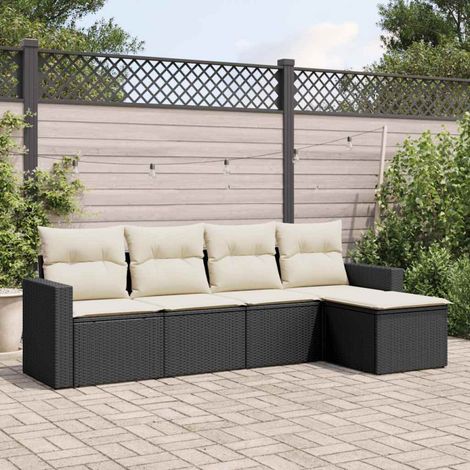 vidaXL 5 Piece Garden Sofa Set with Cushions Black Poly Rattan (1/4)