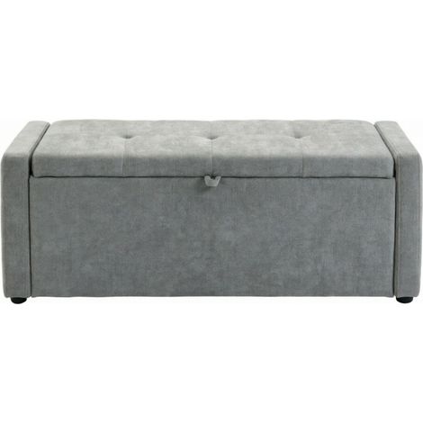 Banco de almacenaje para dormitorio 122 cm en gris claro con tapizado de lino y asiento ancho (1/5)