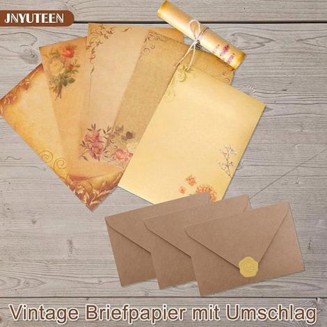 ensemble de Papeterie Vintage Papier avec 6 Pièces Enveloppe Vintage 24 Pièces Papier à Lettre et 24 Autocollants PAP PACK CARTERIE (1/5)