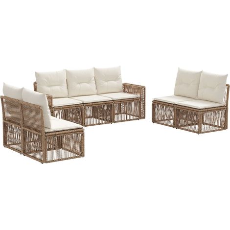 Gartensofa-set 7 pcs Beige und Cremeweiß Poly-Rattan vidaXL
