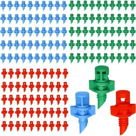 150pcs émetteurs d'irrigation Goutte Goutte, (90/180/360 degrés)Micro têtes d'arrosage Irrigation brumisation arrosage réfraction Micro pulvérisateur Irrigation brumisation Buses pour Plantes (1/5)
