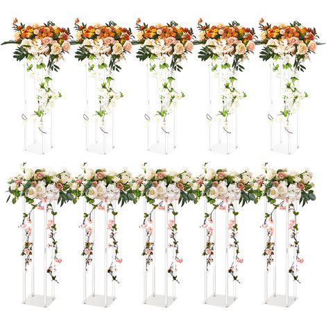 VEVOR Portafiori Cubico Colonna 10 Pz Matrimonio Vaso Fiori Materiale Trasparente Acrilico, Centrotavola per Matrimonio Altezza circa 60 cm, Espositore per Fiori per Eventi Nozze Decorazione di Feste