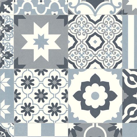 Sol Vinyle First - carreaux de ciment bleu gris - Rouleau de 3m x 2m