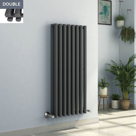 1200x545mm Anthracite Double Round Tube Vertical Heating Radiator (1/5)