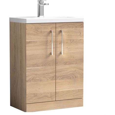Bramshall Compact 600mm 2 Door Bleached Oak Floor Standing Vanity Unit With Basin