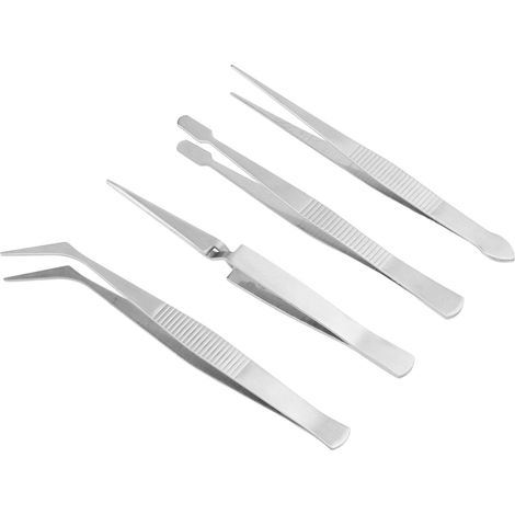 Ensemble de 4 pinces à épiler avec embouts pointus, incurvés et larges, et pinces croisées. (1/5)