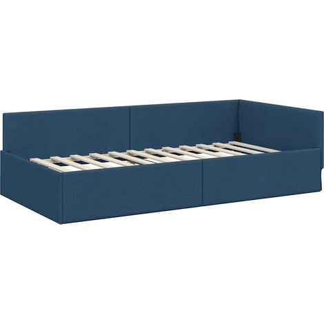 Lit simple,Lit adulte,Cadre de lit d'angle Bleu 90 x 190 cm Tissu et bois reconstitué CFW9324928 (1/5)