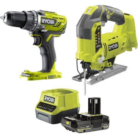 Pack 18V RYOBI Perceuse-visseuse R18DD3-0 - Scie sauteuse R18JS-0 - Batterie 2.0Ah et chargeur (1/5)