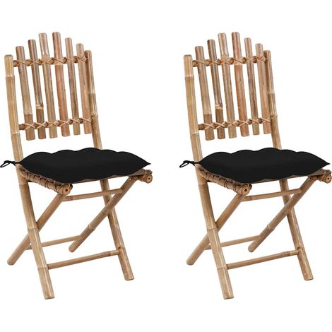 Chaises pliables de jardin-Chaise de terrasse-Chaise d'extérieur lot de 2 avec coussins Bambou 417219 (1/5)