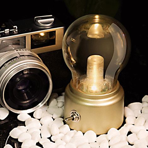 Night Light - Retro Bulb LED Night Light - USB Rechargeable - Soft White - 11 x 7 x 6 cm - For Bedroom Bathroom Kids Room Desk (1/5)