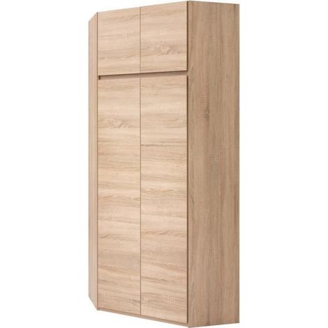 Les Tendances – Armoire d'angle contemporaine en chêne sonoma – 2 portes – Dimensions L 80,5 x P 80,5 x H 198,5 cm – Fabrication européenne (1/8)