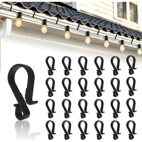 Crochets de gouttière pour guirlandes lumineuses, lot de 60 crochets en S, supports de fixation extérieurs pour éclairages de Noël, décoration intérieure et extérieure, noir (1/5)