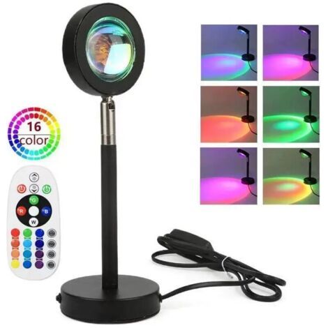 Pair Lntyq Lampe Projecteur Coucher de Soleil, 5W 16 Couleurs et Décoloration RVb Lampe Projecteur Coucher de Soleil avec Télécommande, Lampe Solaire, Vision Romantique