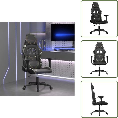 Comfort - vidaXL Sedia da Gaming Massaggiante Nero e Mimetico in Similpelle - Design girevole