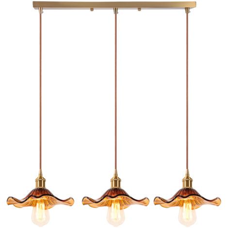 royaluxe- 3 Lumières Plafonnier D'Intérieur Vintage Suspension Luminaire En Verre Lustre Rétro Suspension Moderne Ambre