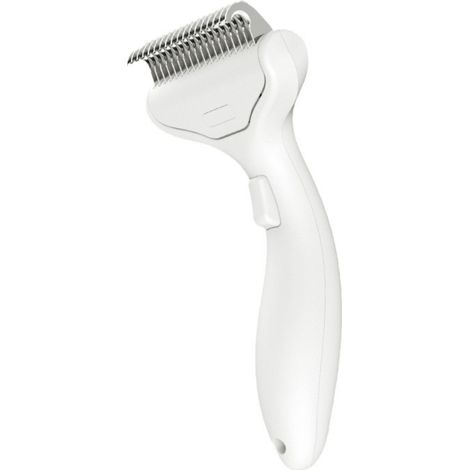 Pettine districante per animali, rimuove il pelo morto con un solo clic, bianco (per gatti).