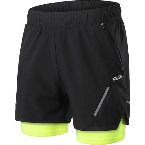 2-in-1-Laufshorts für Herren mit Reißverschlusstaschen, schnelltrocknend, ideal fürs Fitnessstudio, Größe L, grün