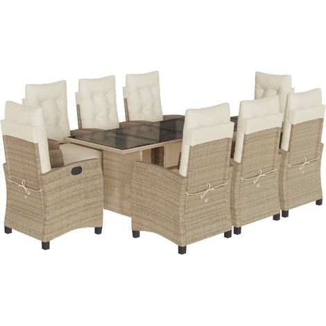 Maison Exclusive - 9-tlg. Garten-Essgruppe mit Kissen Beige Poly