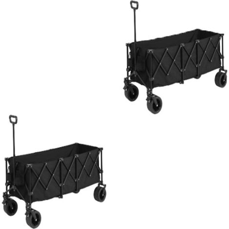 2er-Set foldable Extended Wagon with 220lbs Weight Capacity, Heavy Duty 300L Folding Utility Garden Cart with Big All-Terrain Beach Wheels & Drink Holders. Black