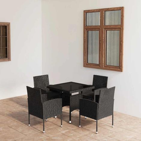 Ensemble Table et Chaise de Jardin 5 pcs - Ensemble à dîner de jardin Résine tressée Noir BV341323 - BonneVie (1/5)