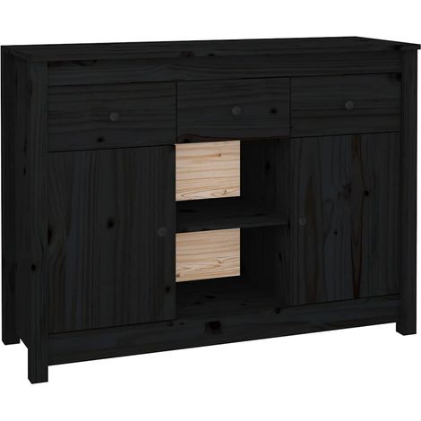 Maison Exclusive - Credenza Nera 100x35x74,5 cm in Legno Massello di Pino