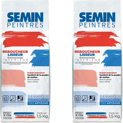 Lot de 2 enduits de rebouchage et lissage en poudre Reboucheur Semin - séchage rapide - intérieur - sac de 1,5 kg (1/5)