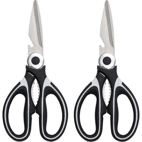 Lot de 2 ciseaux de cuisine, ciseaux à viande résistants, ciseaux à volaille, ciseaux alimentaires compatibles lave-vaisselle, ciseaux polyvalents en acier inoxydable, blanc + blanc (1/5)