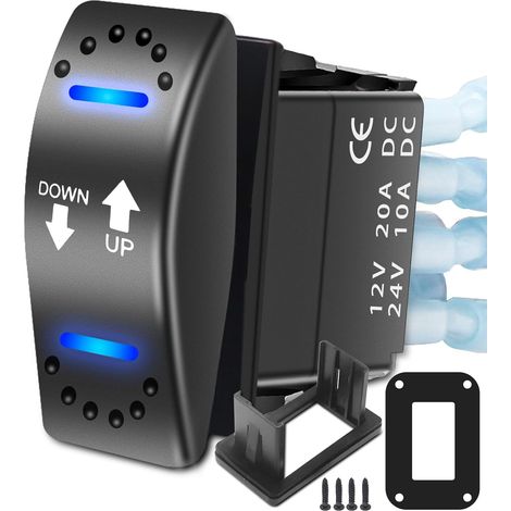 Interrupteur Bascule Momentané Inverseur Polarité 20A 12V LED Marine Voiture, Queue Cochon, Adaptateur, Style Carling Interrupteur Moteur Haut/Bas (1/5)
