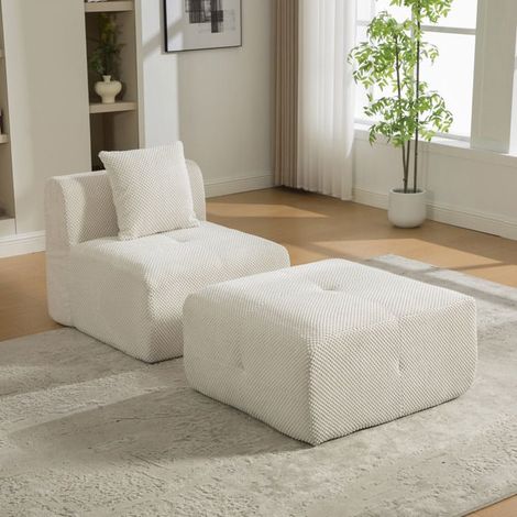 Canapé - SOGEU - W3633P459378 - Chenille beige - Modulable - Confort moelleux (1/5)