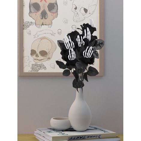 Fleur artificielle avec mains de squelette, décorative pour les fêtes, les repas et les photos (noire) (1/5)