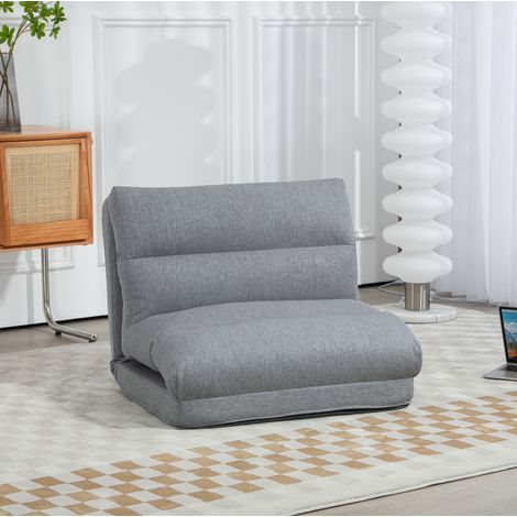 Sillón de suelo plegable de 6 posiciones, respaldo reclinable, función cama, poliéster gris DESVIAE (1/5)