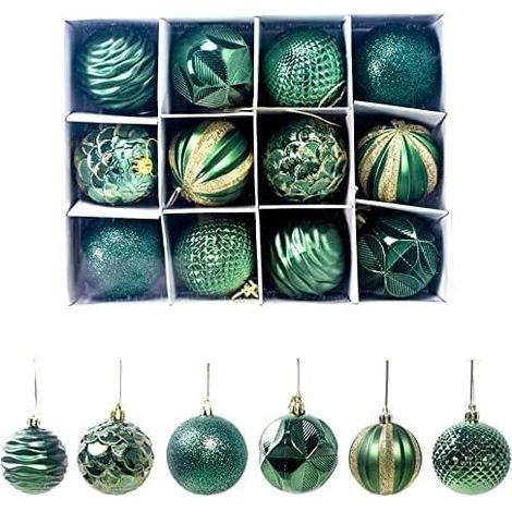12 grüne Christbaumkugeln Ø 6 cm, Weihnachtsbaum- und Hochzeitsdekoration, Anhänger