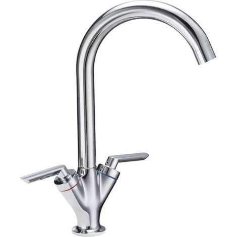 Robinet de mélangeur d'évier de cuisine avec joint pivotant intégré double levier en laiton chromé avec flexible (1/5)