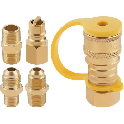 Raccords rapides pour gaz naturel 3/8 po, kit d'adaptateurs de connexion rapide pour barbecue au propane, ensemble de déconnexion rapide pour tuyau de propane, raccord de tube en laiton (1/5)