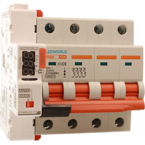 MCB Interruttore Magnetotermico Trifase WIFI Con Riarmo Automatico, 380V 10A Curva C 4P 5M 10000A C10A AC 400V PB8H, Corrente Disponibile 10A 16A 20A 25A 32A 40A 50A 63A (C10A)
