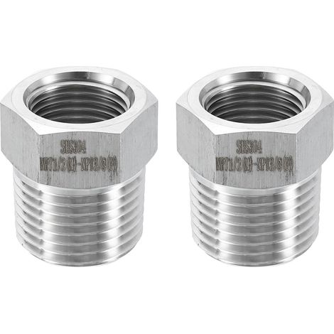2Pcs 304 Inox Acier Réducteur Douille 1/2" NPT Mâle x 3/8" NPT Femelle Hex Douilles Tuyau Raccords Réduction Coulée Tuyau Adaptateur pour Air Eau Huile Gaz Tube (1/5)